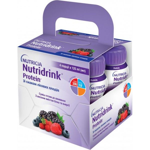 Nutridrink Protein энтеральное питание охлаждающее со вкусом лесных ягод 0,125*4