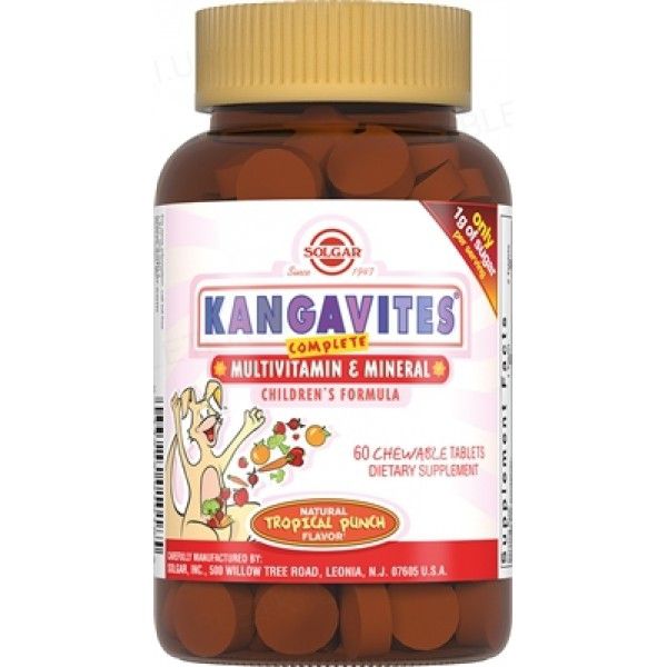 Solgar Кангавитес с мультивитаминами и минералами, со вкусом тропических фруктов, 60 жевательных таблет