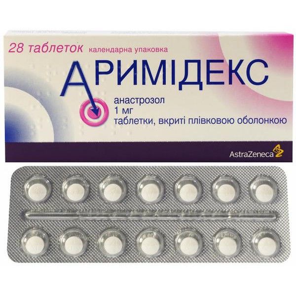 Аримидекс таблетки, в/плен. обол. по 1 мг №28 (14х2)